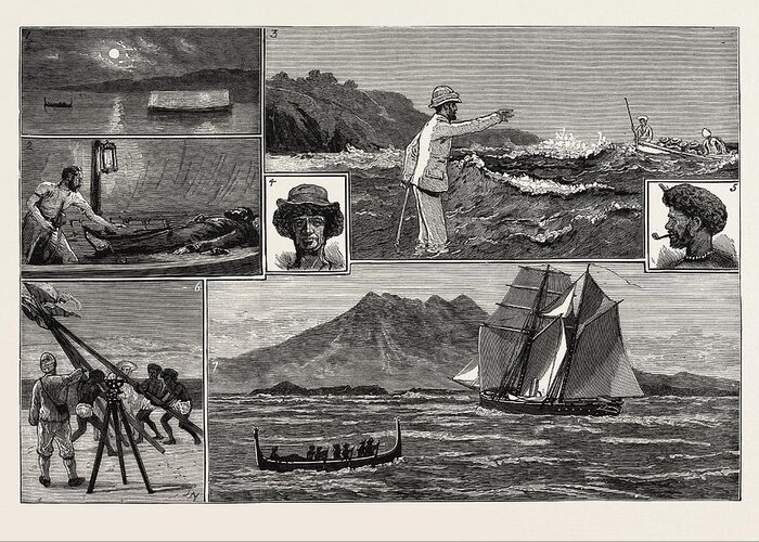 Surveying Greeting Card featuring the drawing A Surveying Cruise Among The Solomon Islands 1 by English School
