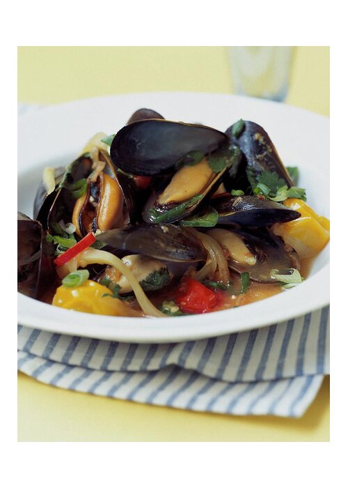 Cooking Greeting Card featuring the photograph A Thai Dish Of Mussels And Papaya by Romulo Yanes