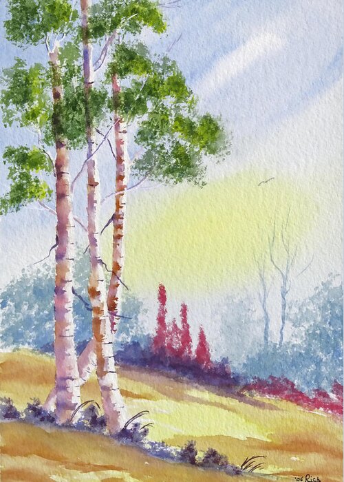 Birch Greeting Card featuring the painting A Trio of Birch by Richard Stedman