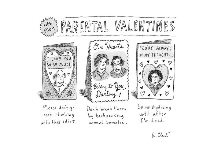 Captionless Greeting Card featuring the drawing A Triptych Of Parental Valentines Day Cards That by Roz Chast