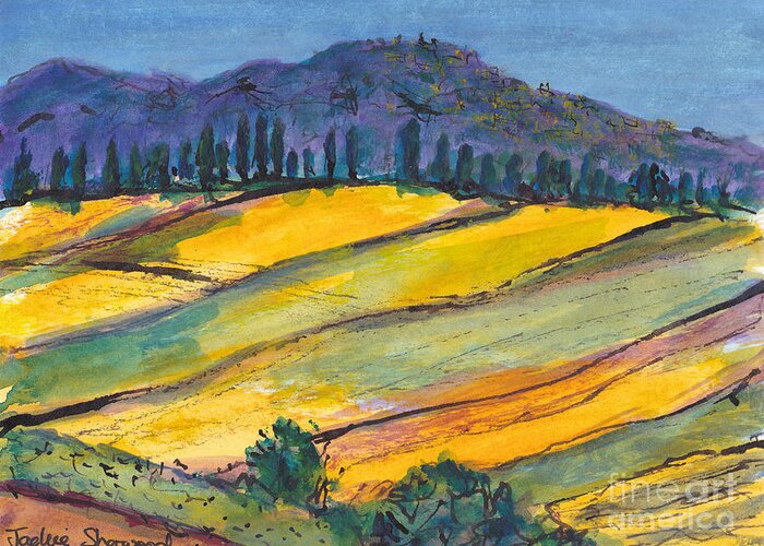 Painting Greeting Card featuring the painting A Tuscan Hillside by Jackie Sherwood