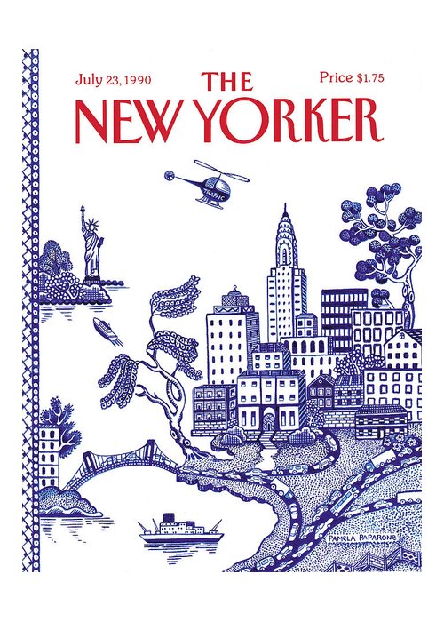 New York City Greeting Card featuring the painting New Yorker July 23, 1990 by Pamela Paparone