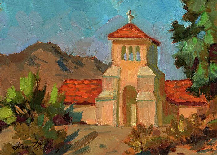 Warm Day Greeting Card featuring the painting A Warm Day at Borrego Springs Lutheran by Diane McClary