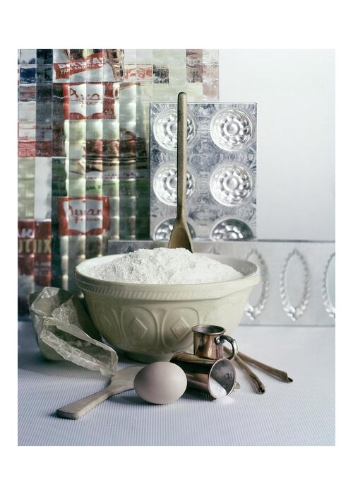 Nobody Greeting Card featuring the photograph A Wooden Spoon In A Bowl Of Flour by Richard Jeffery