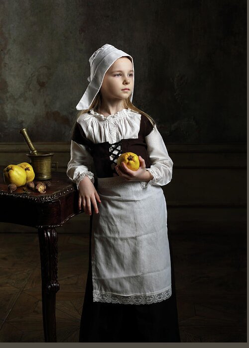 Quinces Greeting Card featuring the photograph A Young Girl With Some Quinces by Victoria Ivanova