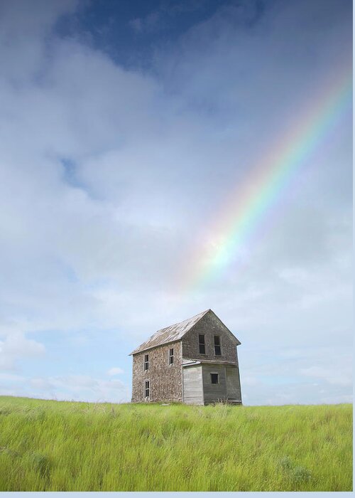Scenics Greeting Card featuring the photograph Abandoned Farmhouse With A Rainbow by Grant Faint