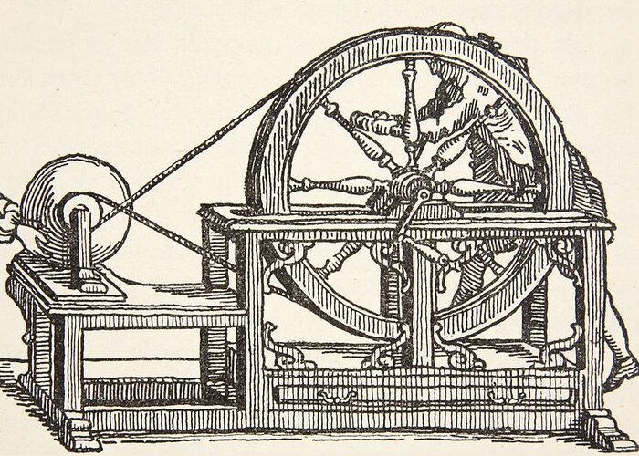 Experimenting Greeting Card featuring the drawing Abbe Nollets Electricity Machine, 1746 by French School