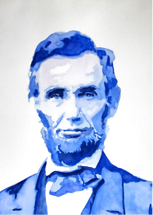 American President Greeting Card featuring the painting Abraham Lincoln a Study in Blue by Christiane Kingsley
