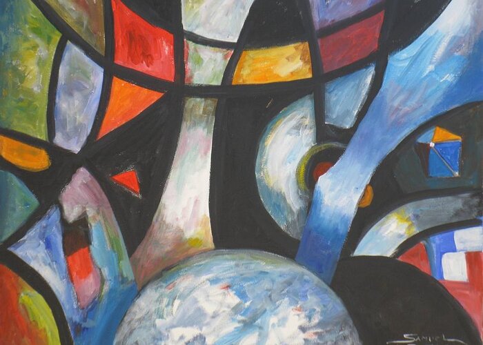 Abstract Art Greeting Card featuring the painting Abstract and the World by Samuel Daffa
