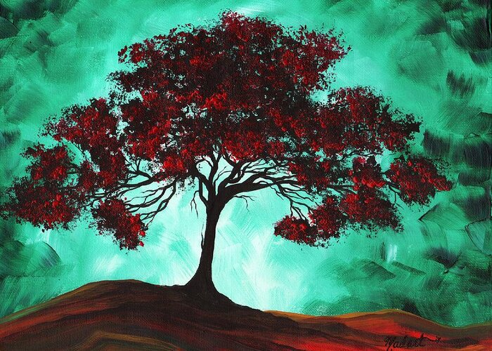 Abstract Greeting Card featuring the painting Abstract Art Original Colorful Tree Painting PASSION FIRE by MADART by Megan Aroon