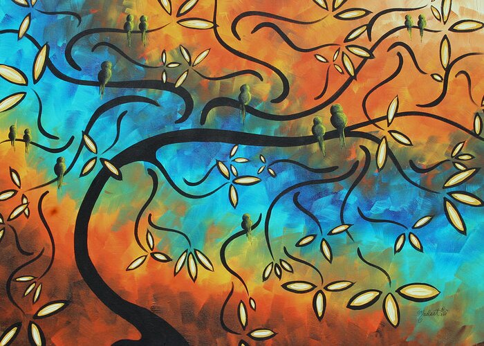 Abstract Greeting Card featuring the painting Abstract Bird Painting Original Art MADART Tree House by Megan Aroon