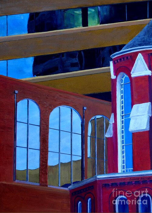 Art Greeting Card featuring the painting Abstract City Downtown Shreveport Louisiana Urban Buildings and Church by Lenora De Lude