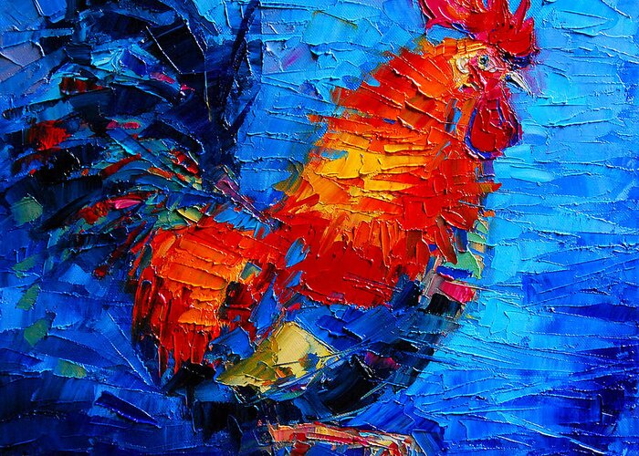 Abstract Colorful Gallic Rooster Greeting Card featuring the painting Abstract Colorful Gallic Rooster by Mona Edulesco