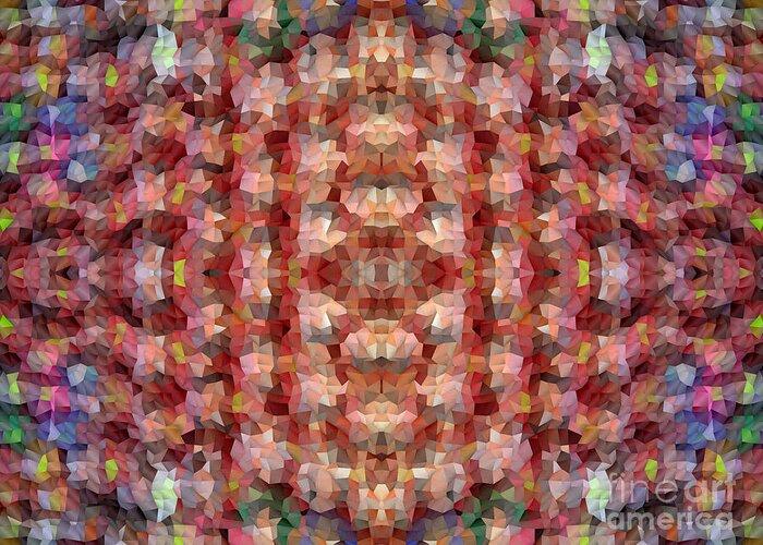 Red Greeting Card featuring the digital art Abstract Mosaic in Red Rainbow by Beverly Claire Kaiya