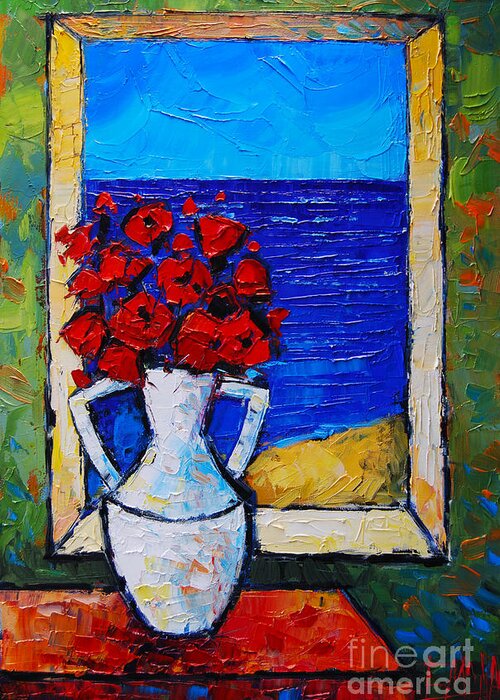 Abstract Poppies By The Sea Greeting Card featuring the painting Abstract Poppies By The Sea by Mona Edulesco