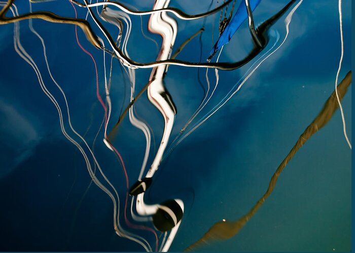 Sailboat Greeting Card featuring the photograph Abstract Sailboat Mast Reflection by Jani Freimann