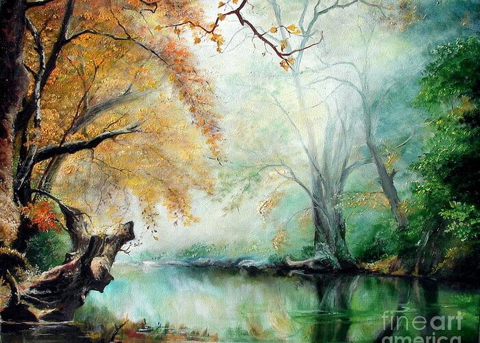 Autumn Greeting Card featuring the painting Abyss by Sorin Apostolescu