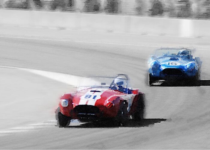 Ac Cobra Shelby Greeting Card featuring the painting AC Cobra Racing Monterey Watercolor by Naxart Studio