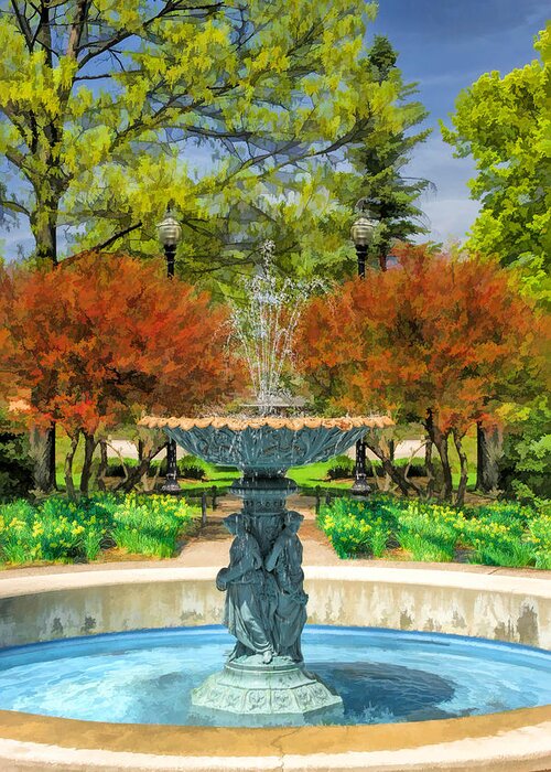 Wheaton Greeting Card featuring the painting Adams Park Fountain by Christopher Arndt