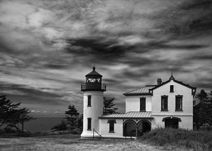 Joan Carroll Greeting Card featuring the photograph Admiralty Head Lighthouse BW by Joan Carroll