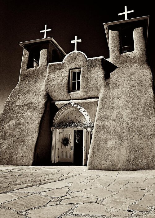  San Greeting Card featuring the mixed media Adobe church by Charles Muhle