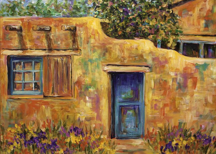Adobe Greeting Card featuring the painting Adobe Wall by Sally Quillin
