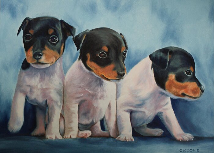 Dogs Greeting Card featuring the painting Adorable in Triplicate by Jill Ciccone Pike