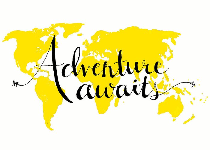 Adventure Awaits - Custom Yellow Map Art Greeting Card by Michelle