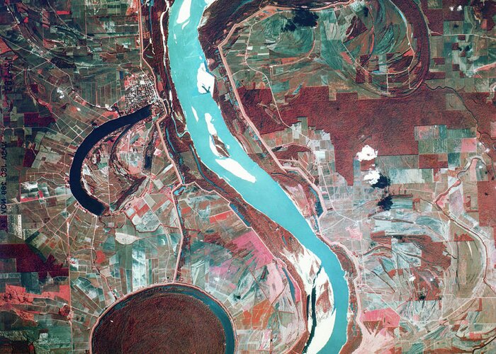 River Mississippi Greeting Card featuring the photograph Aerial Infrared Photo Of Bends In Mississippi by Nasa/science Photo Library