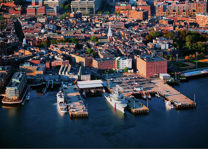 Photography Greeting Card featuring the photograph Aerial Morning View Of Boston by Panoramic Images