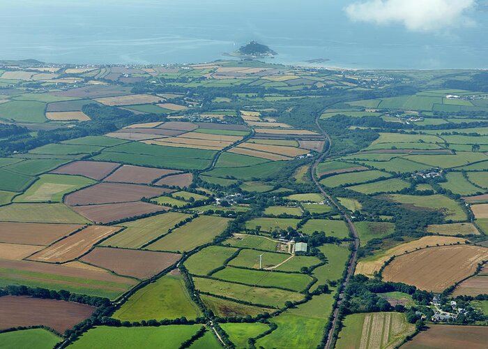 Tranquility Greeting Card featuring the photograph Aerial View Of Cornish Countryside by Allan Baxter