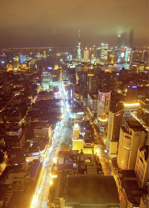 Tranquility Greeting Card featuring the photograph Aerial View Towards The Pudong Skyline by Pan Hong