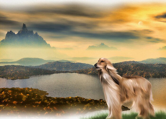 Landscape Greeting Card featuring the painting Afghan Hound by Tyler Robbins