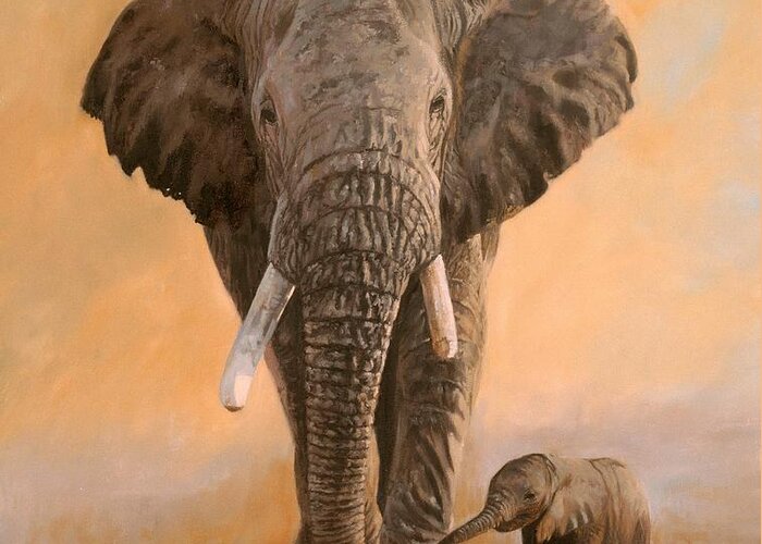 Elephant Greeting Card featuring the painting African Elephants by David Stribbling