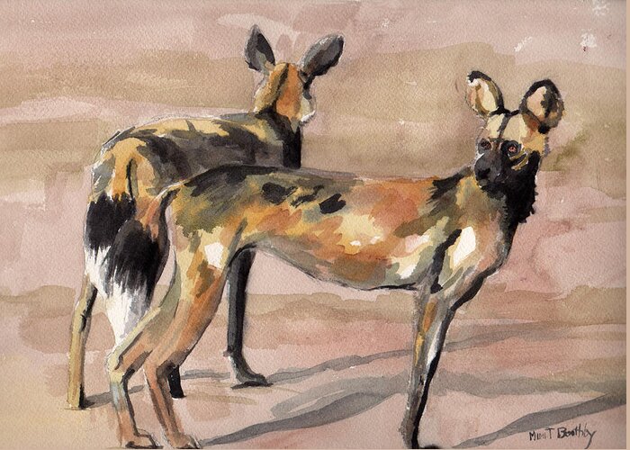 Dogs Greeting Card featuring the painting African Painted Dogs by Mimi Boothby