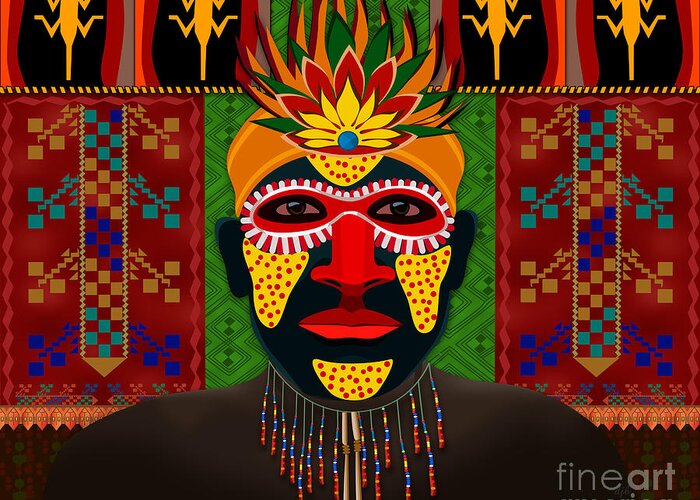 African Greeting Card featuring the digital art African Tribesman 1 by Peter Awax