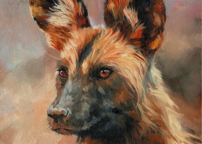 Dog Greeting Card featuring the painting African Wild Dog by David Stribbling