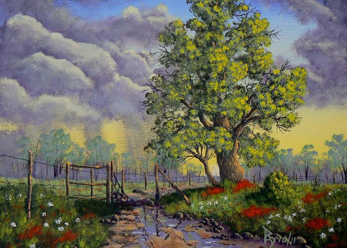 Landscape Greeting Card featuring the painting After the Storm by Ray Nutaitis