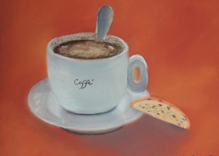Coffee Greeting Card featuring the pastel Afternoon Caffe by Carol Corliss
