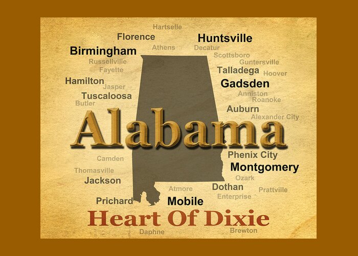 Alabama Greeting Card featuring the photograph Aged Alabama State Pride Map Silhouette by Keith Webber Jr