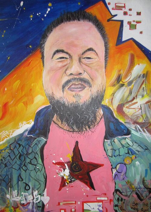 Portrait Greeting Card featuring the painting Ai Weiwei by Erik Franco