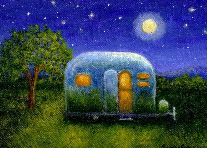 Air Stream Greeting Card featuring the painting Airstream Camper Under The Stars by Sandra Estes