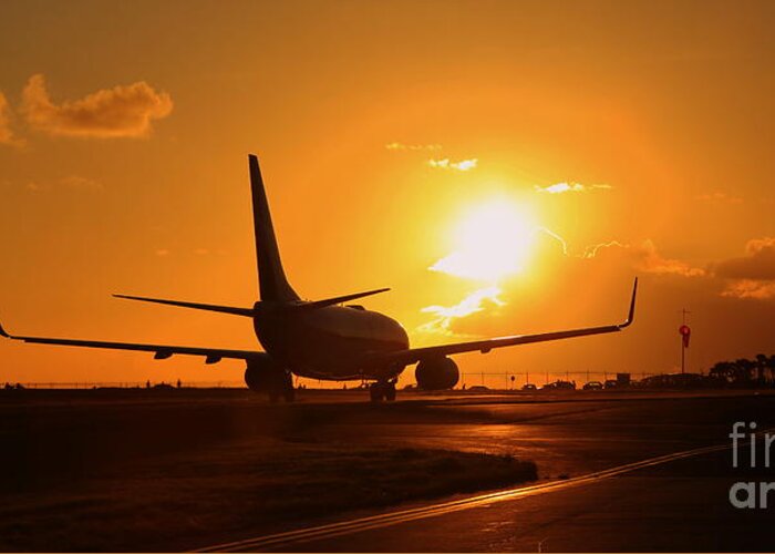  Greeting Card featuring the photograph Aircraft during sunset by Mina Isaac