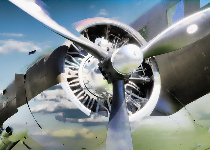 Airplane Greeting Card featuring the photograph Airplane Propeller In The Clouds by Athena Mckinzie