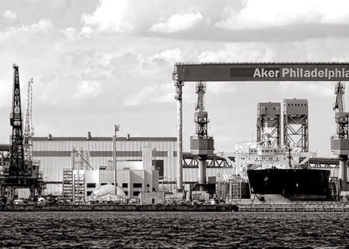 Aker Greeting Card featuring the photograph Aker Philadelphia Shipyard by Olivier Le Queinec