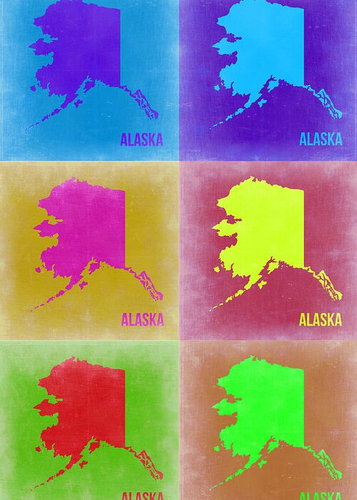 Alaska Map Greeting Card featuring the painting Alaska Pop Art Map 2 by Naxart Studio