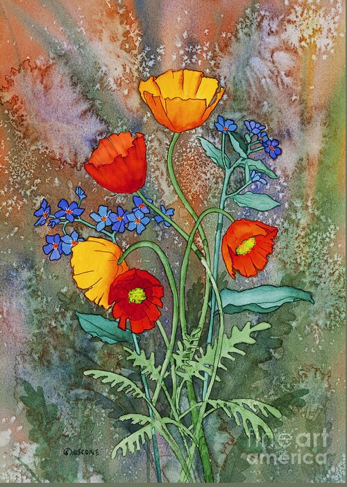Alaska Poppies And Forget Me Nots Greeting Card featuring the painting Alaska Poppies and Forgetmenots by Teresa Ascone