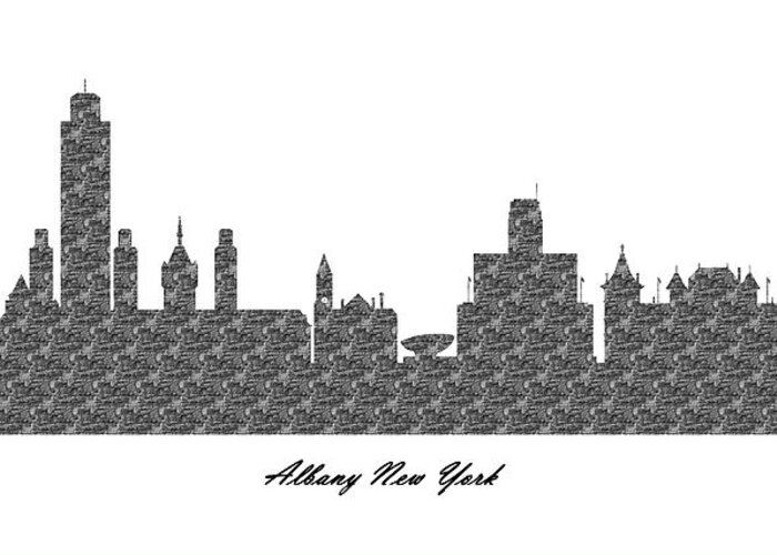 Fine Art Greeting Card featuring the digital art Albany New York 3D BW Stone Wall Skyline by Gregory Murray