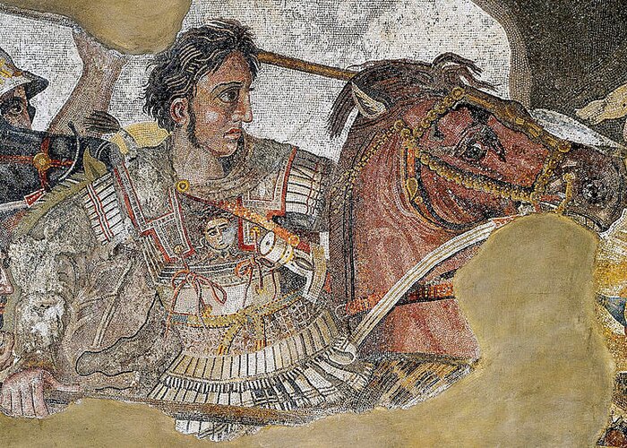 Unknown Greeting Card featuring the painting Alexander Mosaic. Battle of Issus Mosaic. Detail by Unknown