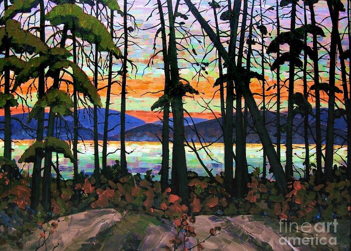 Algoma Greeting Card featuring the painting Algoma Sunset Acrylic on Canvas by Michael Swanson